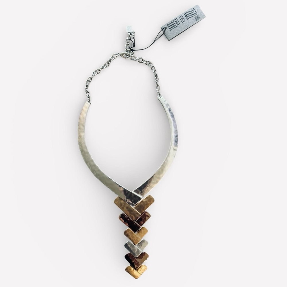 Robert Lee Morris NWT SoHo Silver and Gold Hammered Chevron Necklace